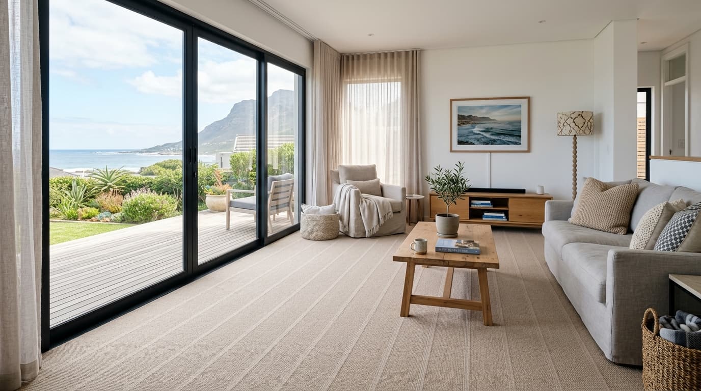Clean fitted living room carpet drying with natural airflow in a Cape Town home
