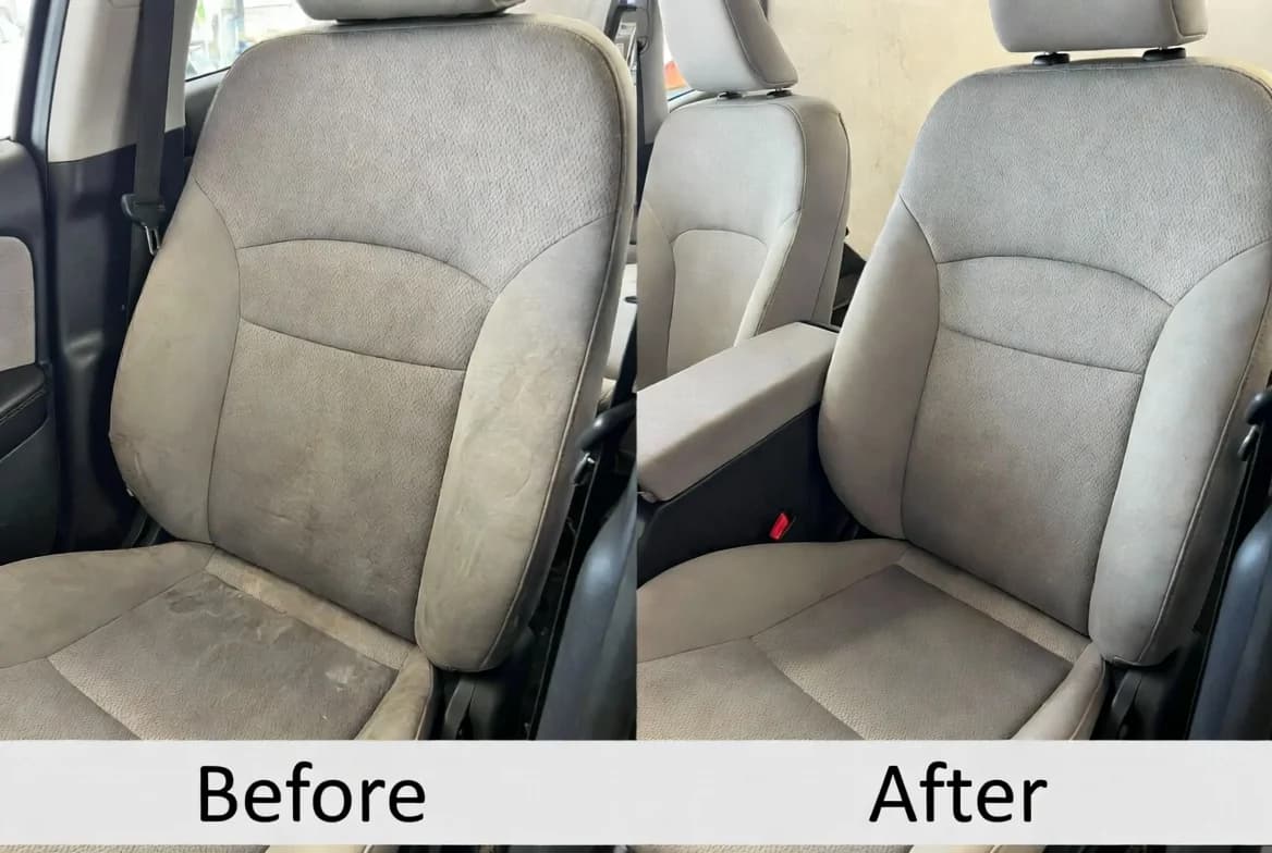 Car seat cleaning before and after comparison